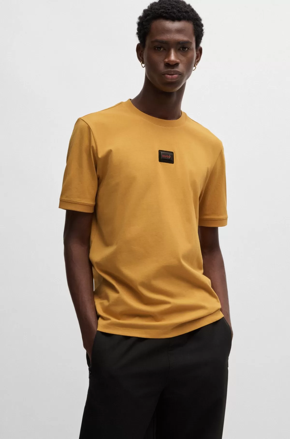 HUGO BOSS T-shirt I Bomuldsjersey Med Gummilogomærkat Gul Discount