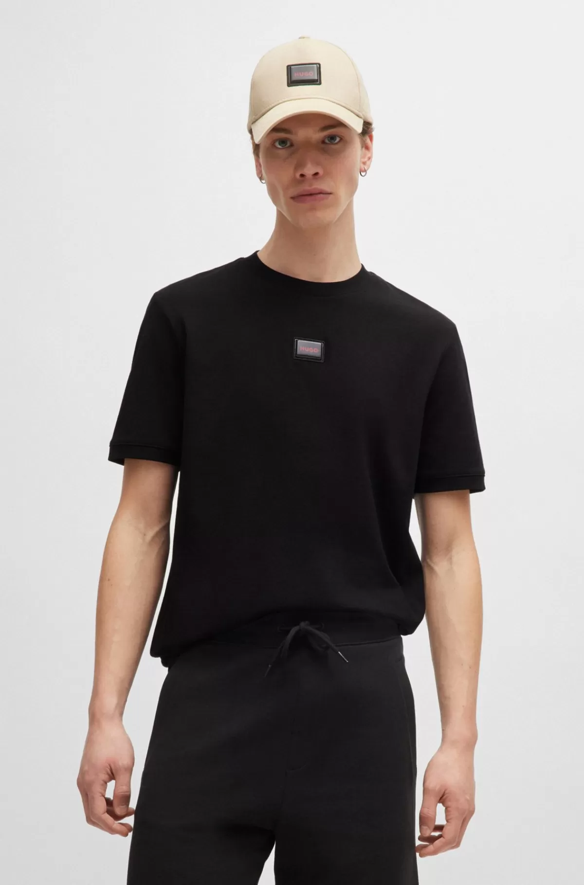 HUGO BOSS T-shirt I Bomuldsjersey Med Gummilogomærkat Sort Sale