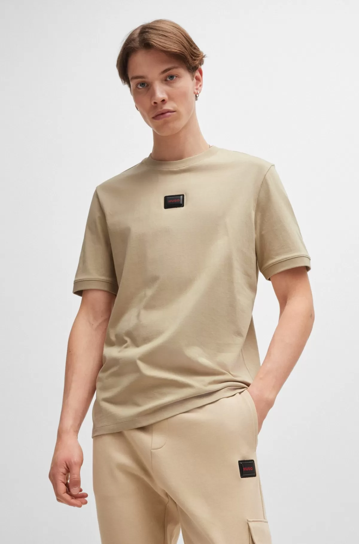 HUGO BOSS T-shirt I Bomuldsjersey Med Gummilogomærkat Lys beige Best