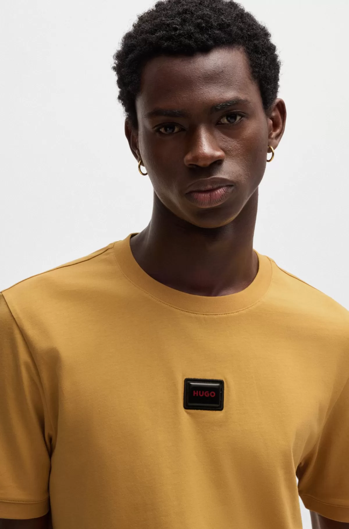 HUGO BOSS T-shirt I Bomuldsjersey Med Gummilogomærkat Gul Discount