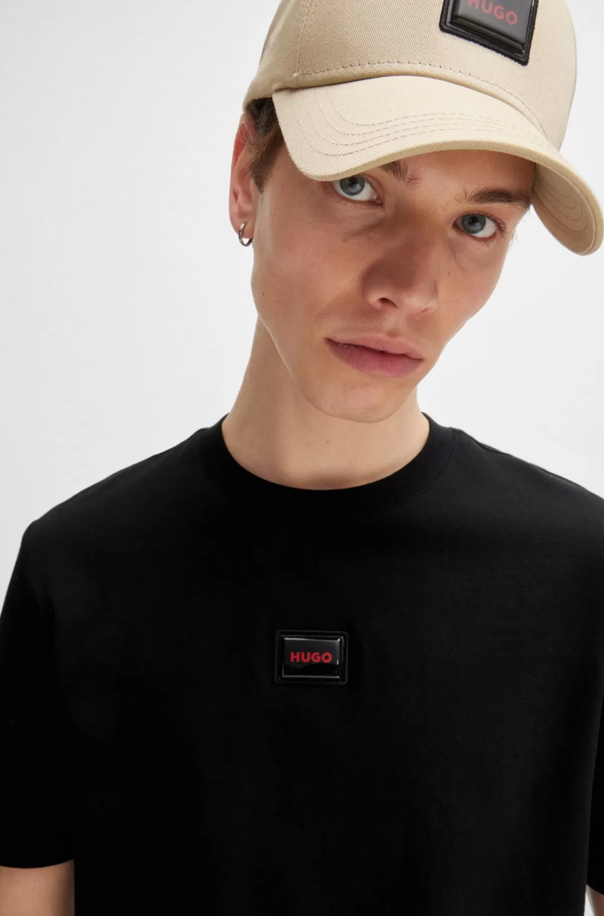 HUGO BOSS T-shirt I Bomuldsjersey Med Gummilogomærkat Sort Sale