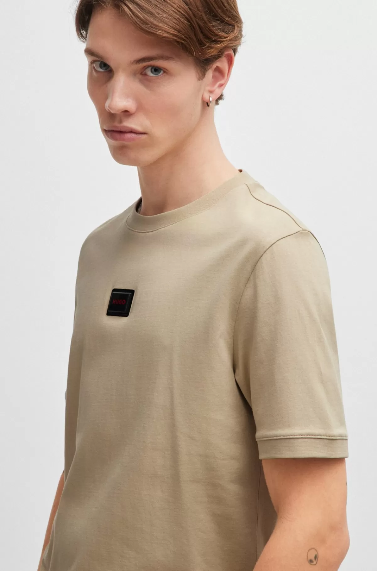 HUGO BOSS T-shirt I Bomuldsjersey Med Gummilogomærkat Lys beige Best