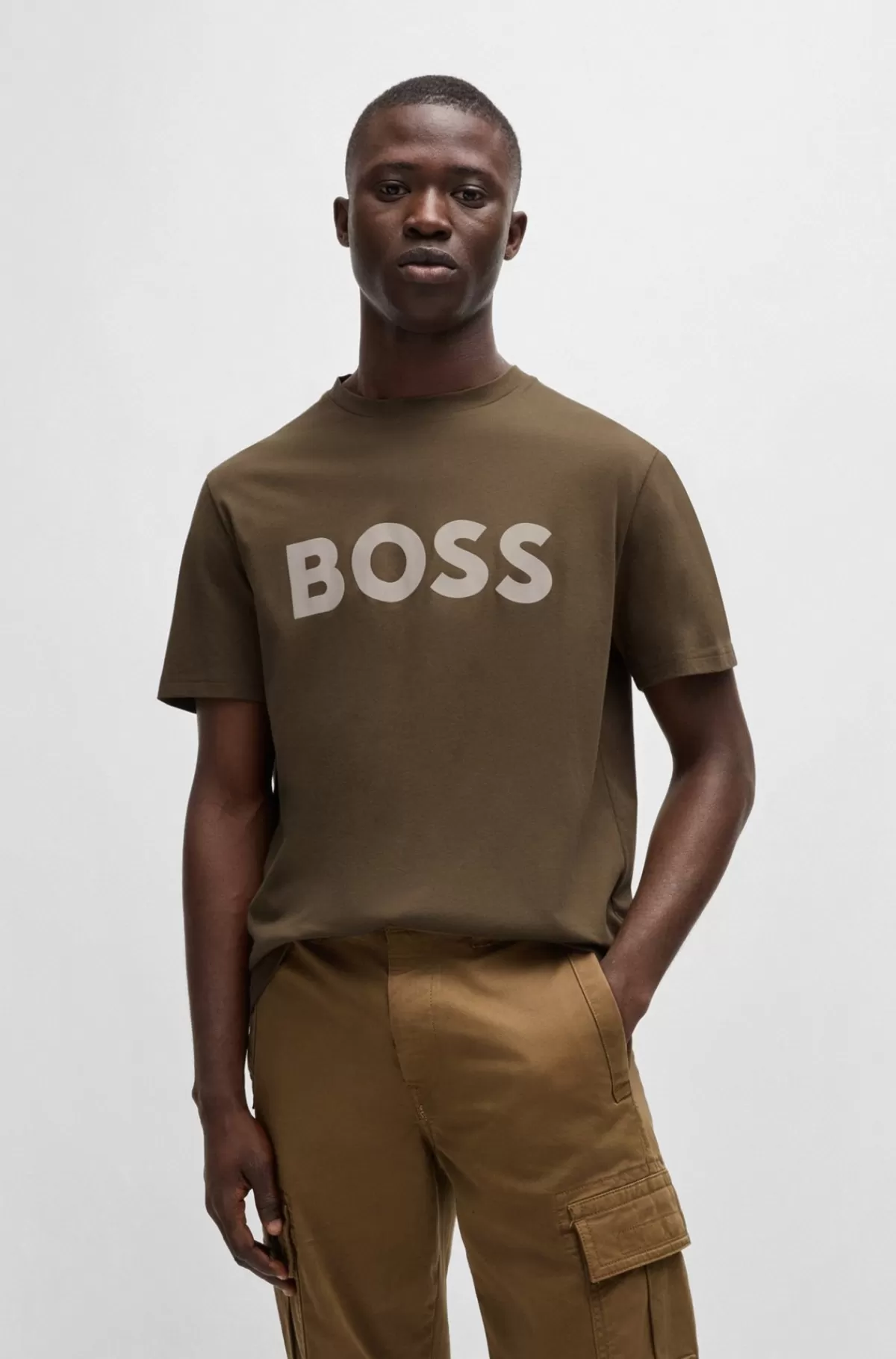 HUGO BOSS T-shirt I Bomuldsjersey Med Gummiprintet Logo Brun Store