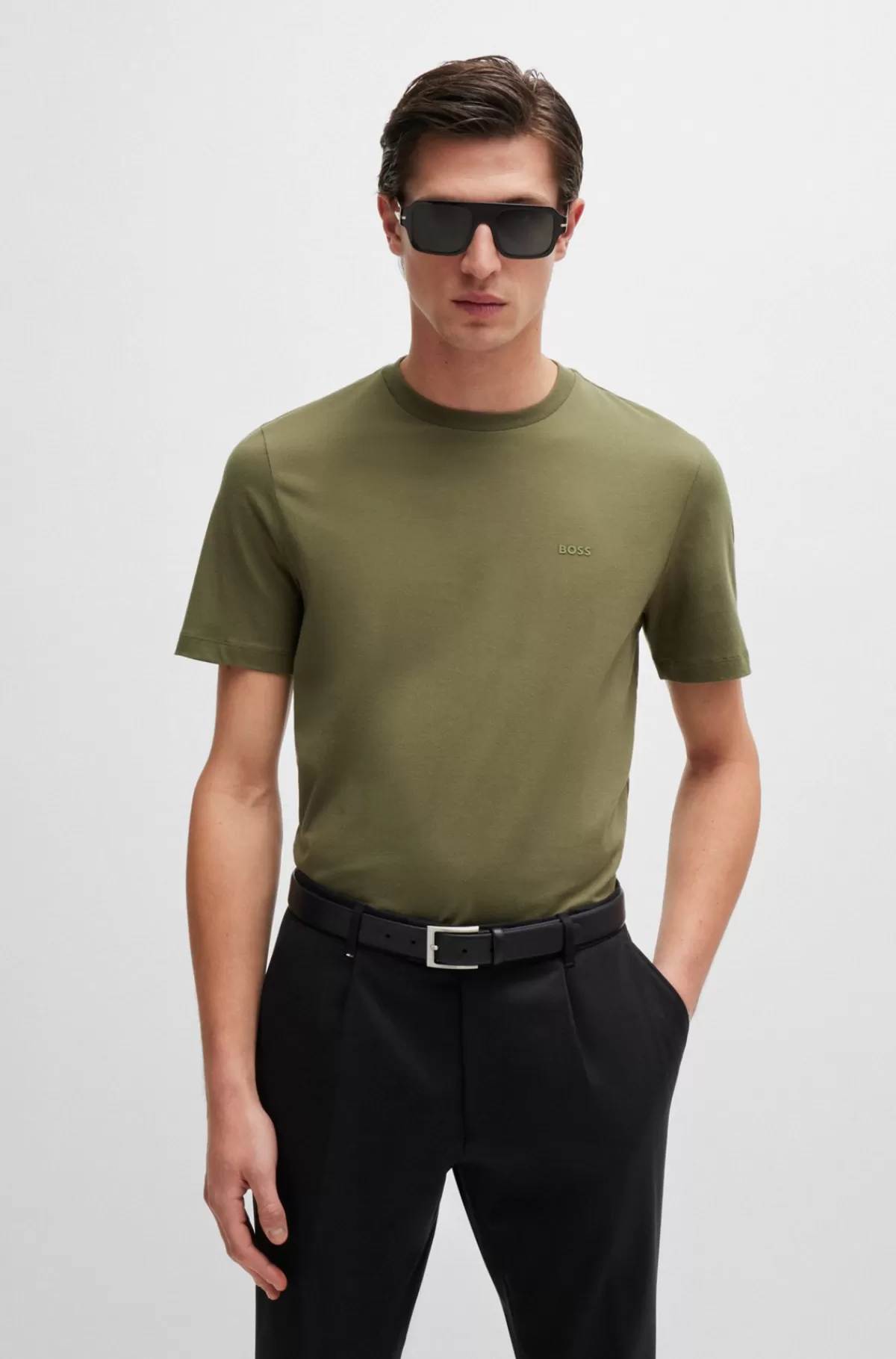 HUGO BOSS T-shirt I Bomuldsjersey Med Gummiprintet Logo Mørkegrøn Cheap