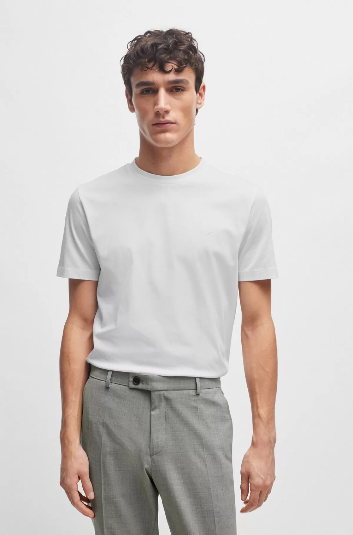 HUGO BOSS T-shirt I Bomuldsjersey Med Gummiprintet Logo Hvid Hot