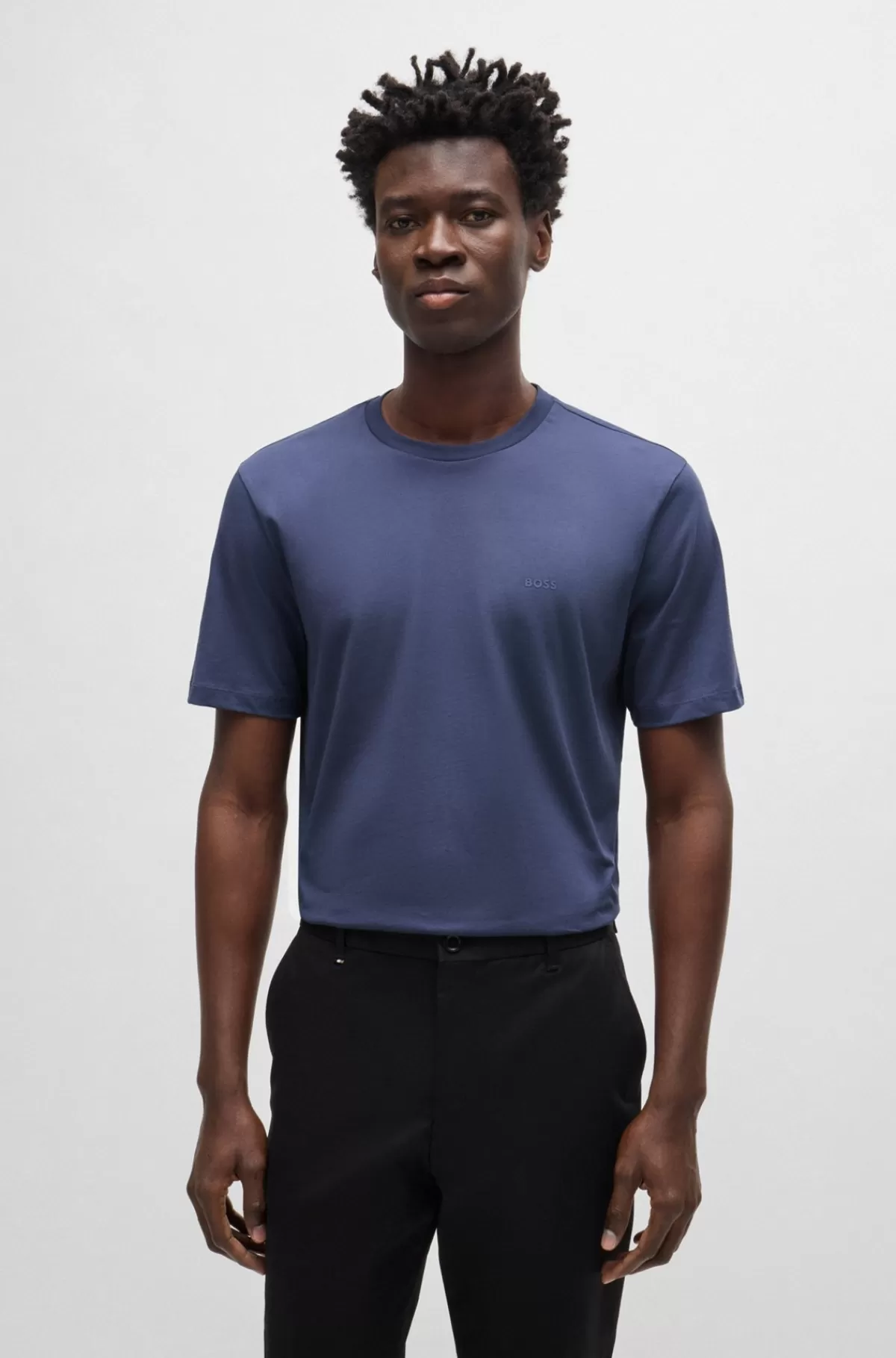 HUGO BOSS T-shirt I Bomuldsjersey Med Gummiprintet Logo Mørkeblå Hot