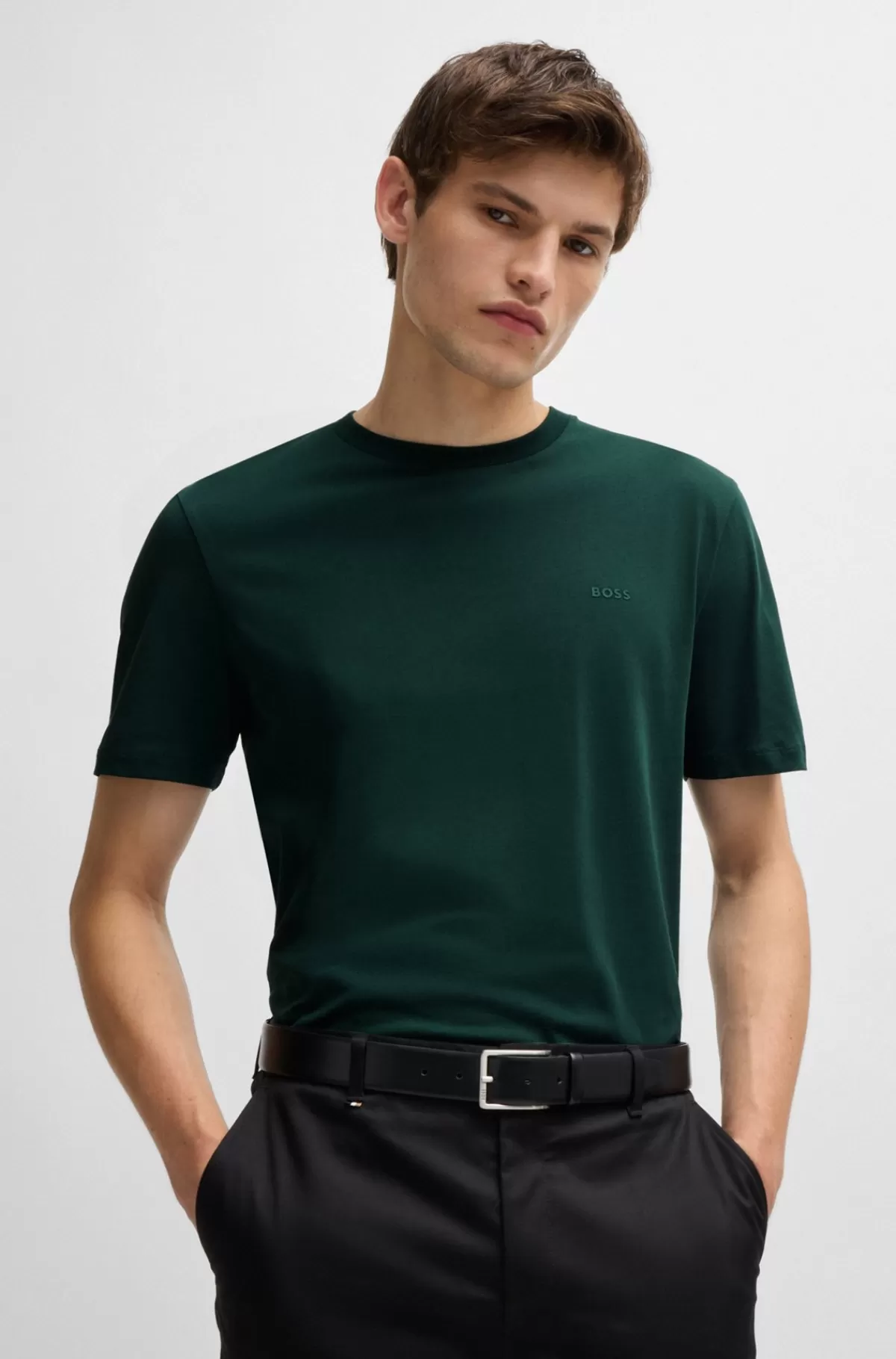 HUGO BOSS T-shirt I Bomuldsjersey Med Gummiprintet Logo Mørkegrøn Online