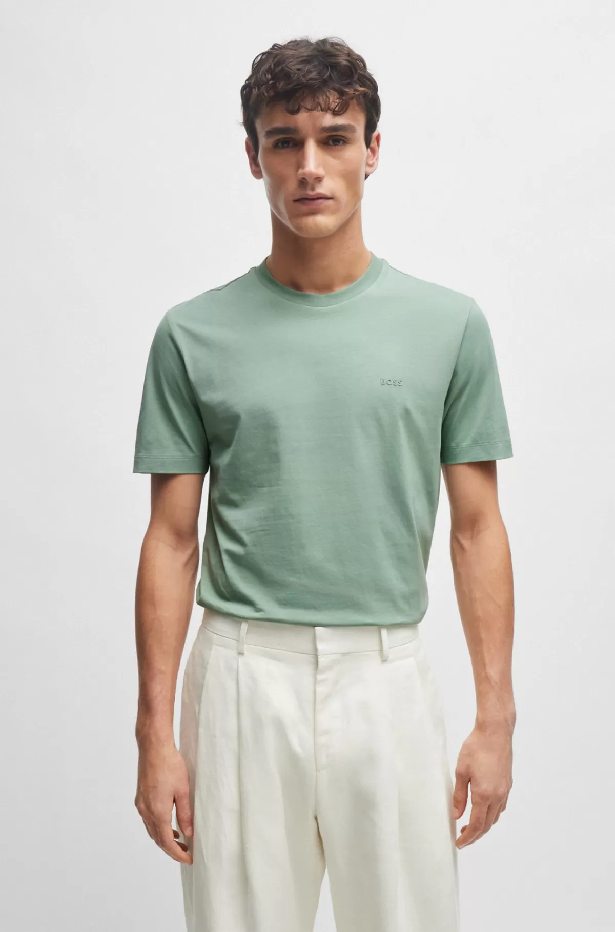 HUGO BOSS T-shirt I Bomuldsjersey Med Gummiprintet Logo Lysegrøn Hot