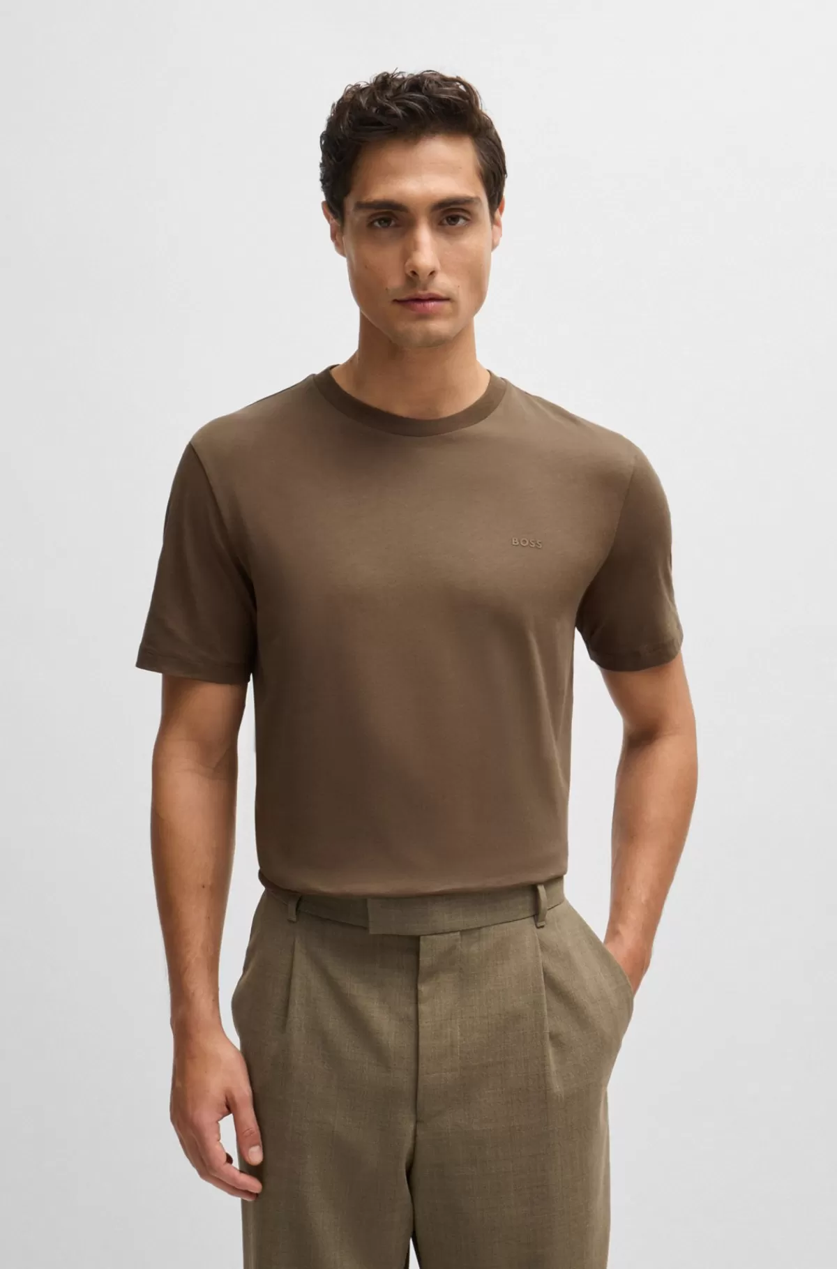 HUGO BOSS T-shirt I Bomuldsjersey Med Gummiprintet Logo Brun Sale