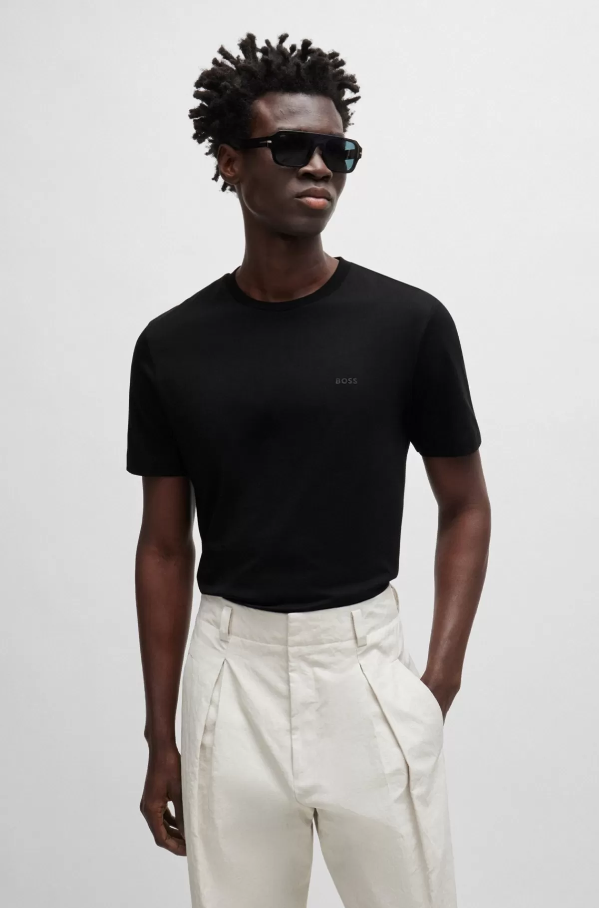 HUGO BOSS T-shirt I Bomuldsjersey Med Gummiprintet Logo Sort Shop