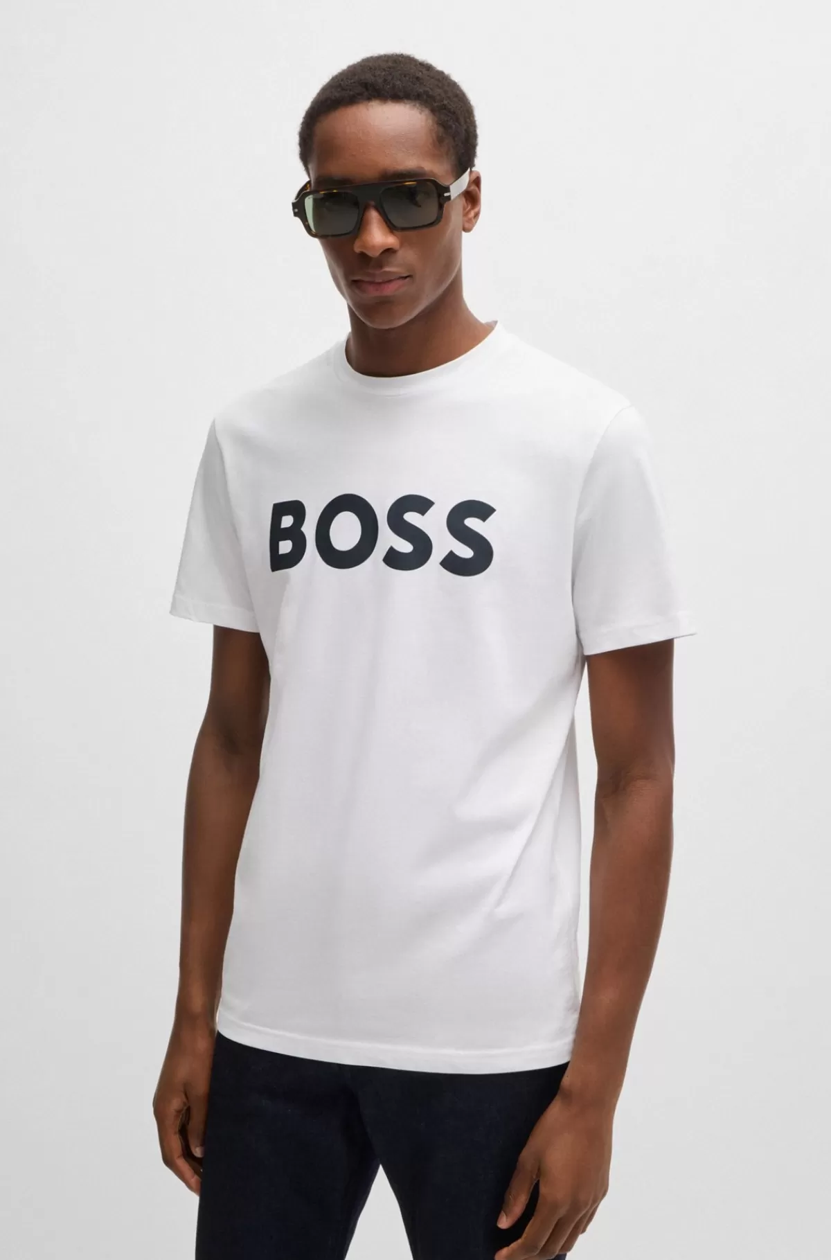 HUGO BOSS T-shirt I Bomuldsjersey Med Gummiprintet Logo Hvid Best