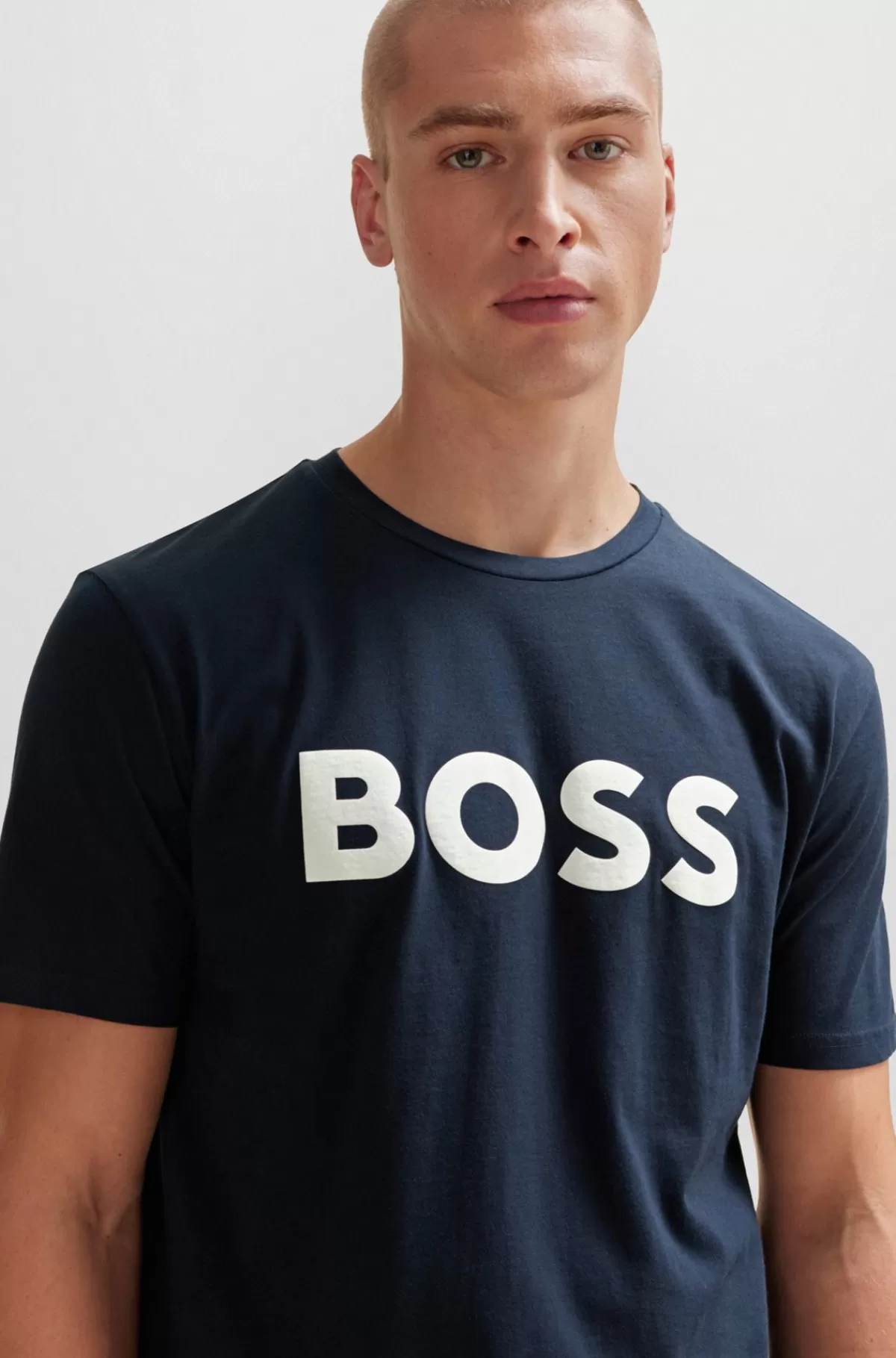 HUGO BOSS T-shirt I Bomuldsjersey Med Gummiprintet Logo Mørkeblå Cheap