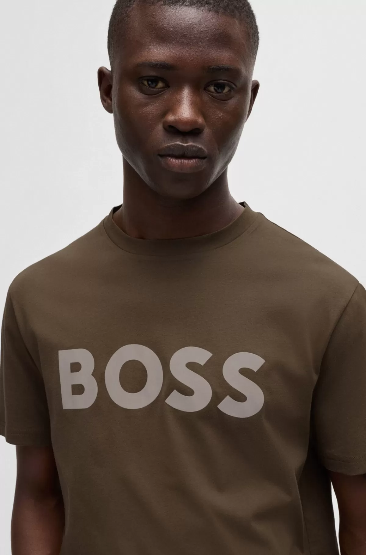 HUGO BOSS T-shirt I Bomuldsjersey Med Gummiprintet Logo Brun Store