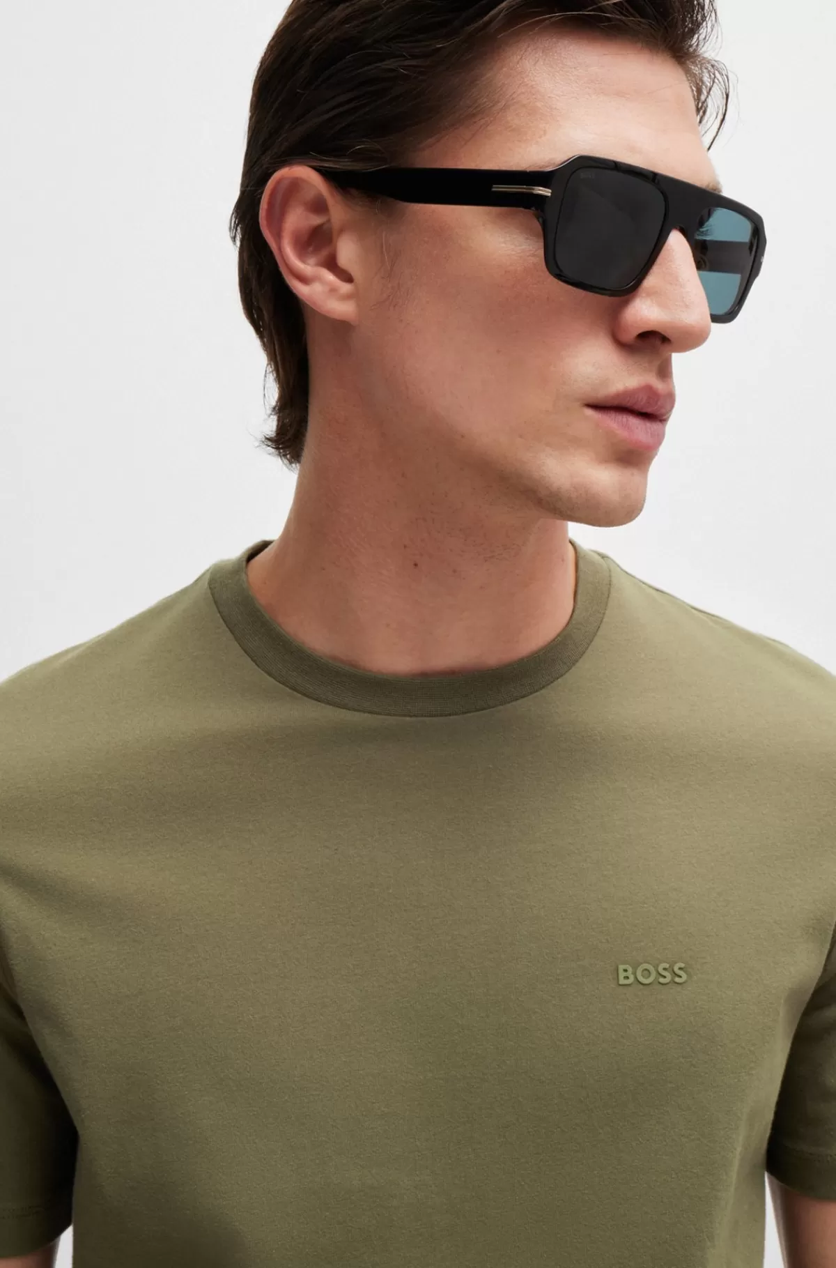 HUGO BOSS T-shirt I Bomuldsjersey Med Gummiprintet Logo Mørkegrøn Cheap