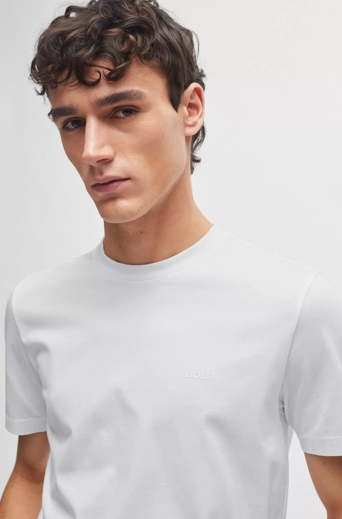 HUGO BOSS T-shirt I Bomuldsjersey Med Gummiprintet Logo Hvid Hot