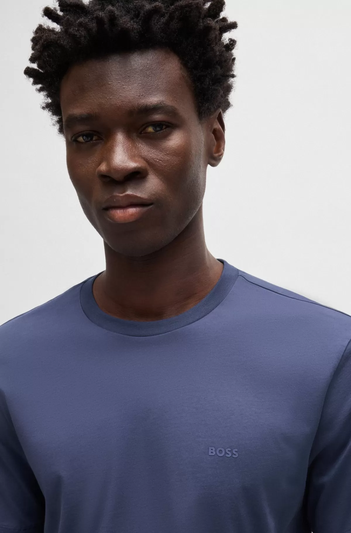 HUGO BOSS T-shirt I Bomuldsjersey Med Gummiprintet Logo Mørkeblå Hot