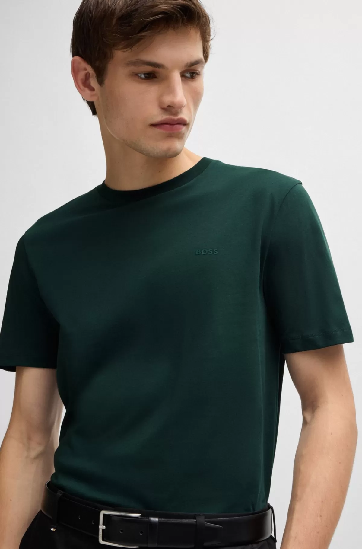 HUGO BOSS T-shirt I Bomuldsjersey Med Gummiprintet Logo Mørkegrøn Online
