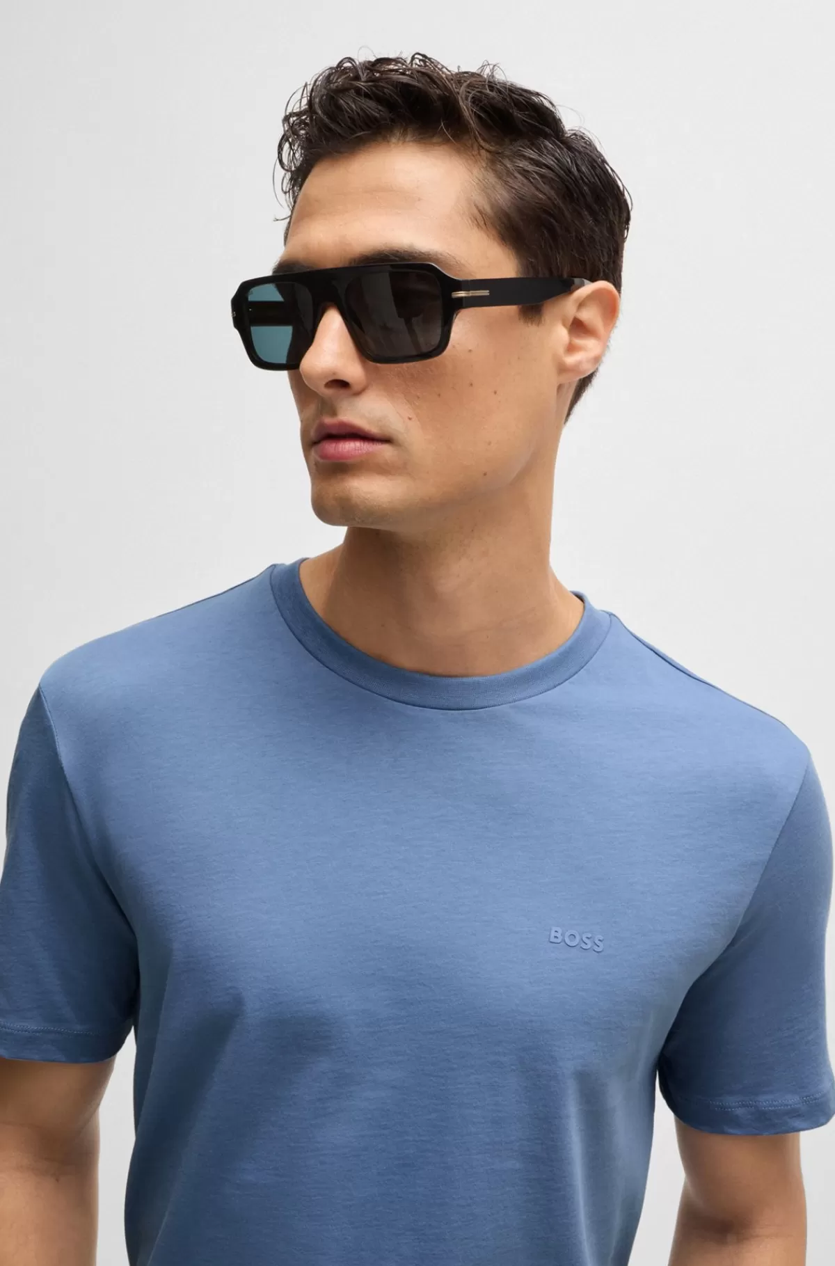 HUGO BOSS T-shirt I Bomuldsjersey Med Gummiprintet Logo Blå New