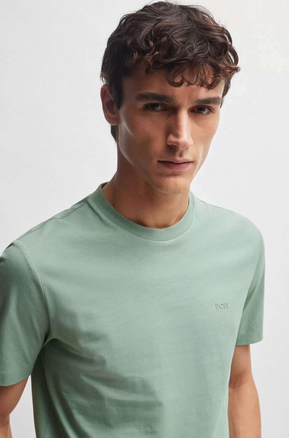 HUGO BOSS T-shirt I Bomuldsjersey Med Gummiprintet Logo Lysegrøn Hot
