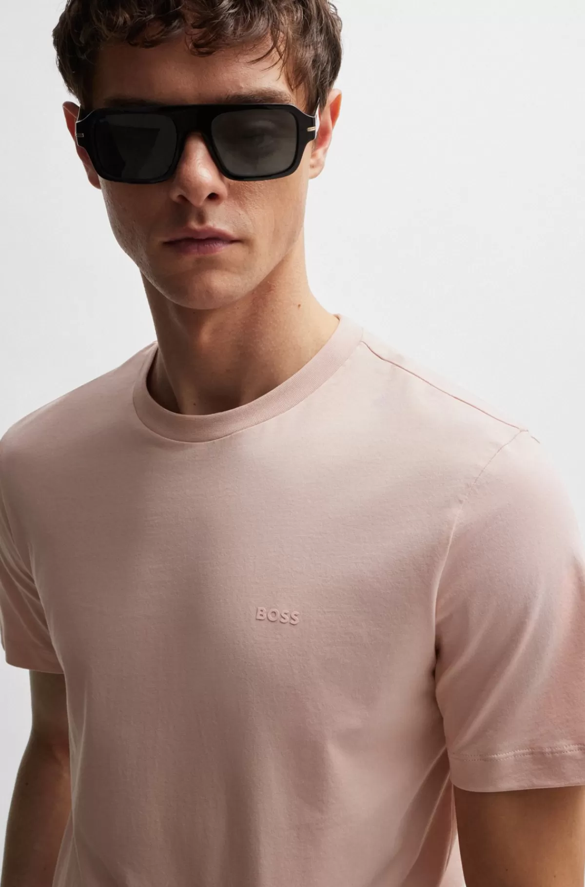 HUGO BOSS T-shirt I Bomuldsjersey Med Gummiprintet Logo Lys pink Sale