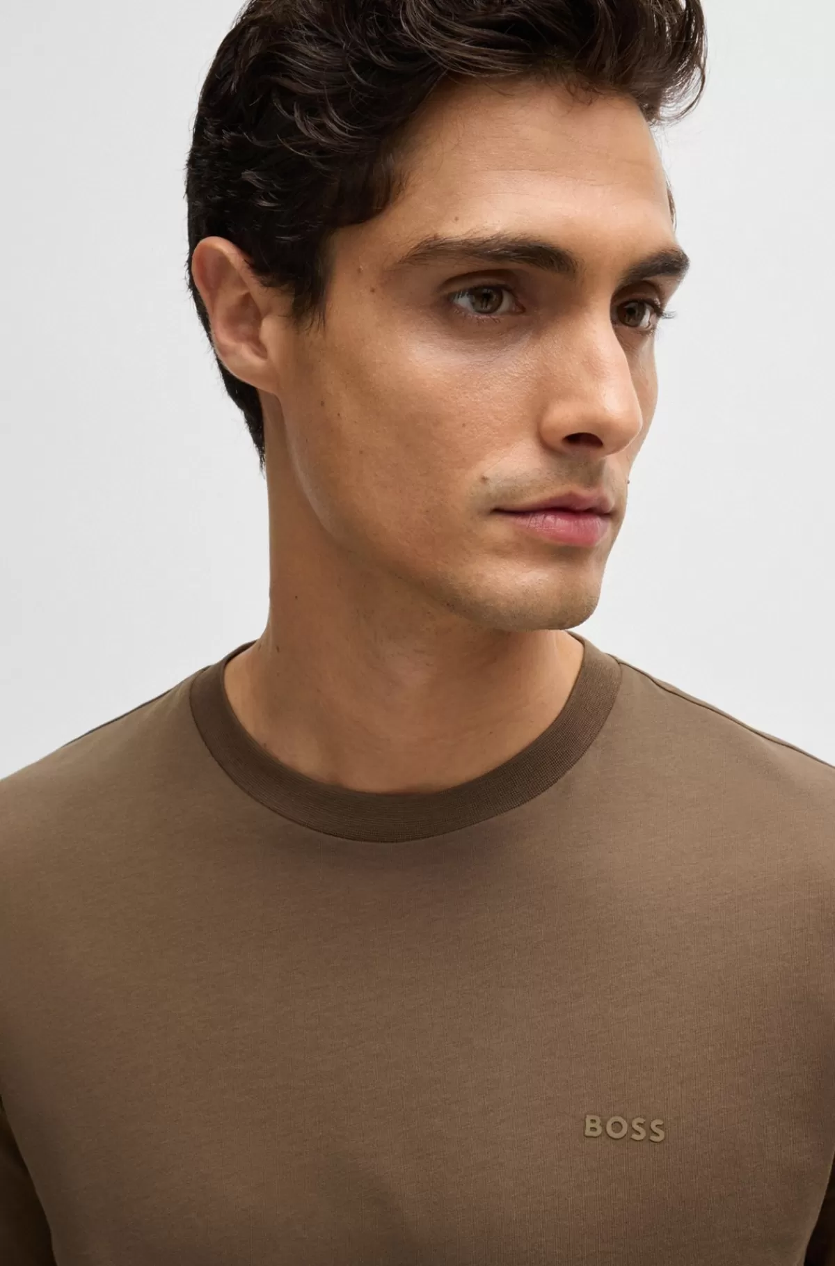 HUGO BOSS T-shirt I Bomuldsjersey Med Gummiprintet Logo Brun Sale