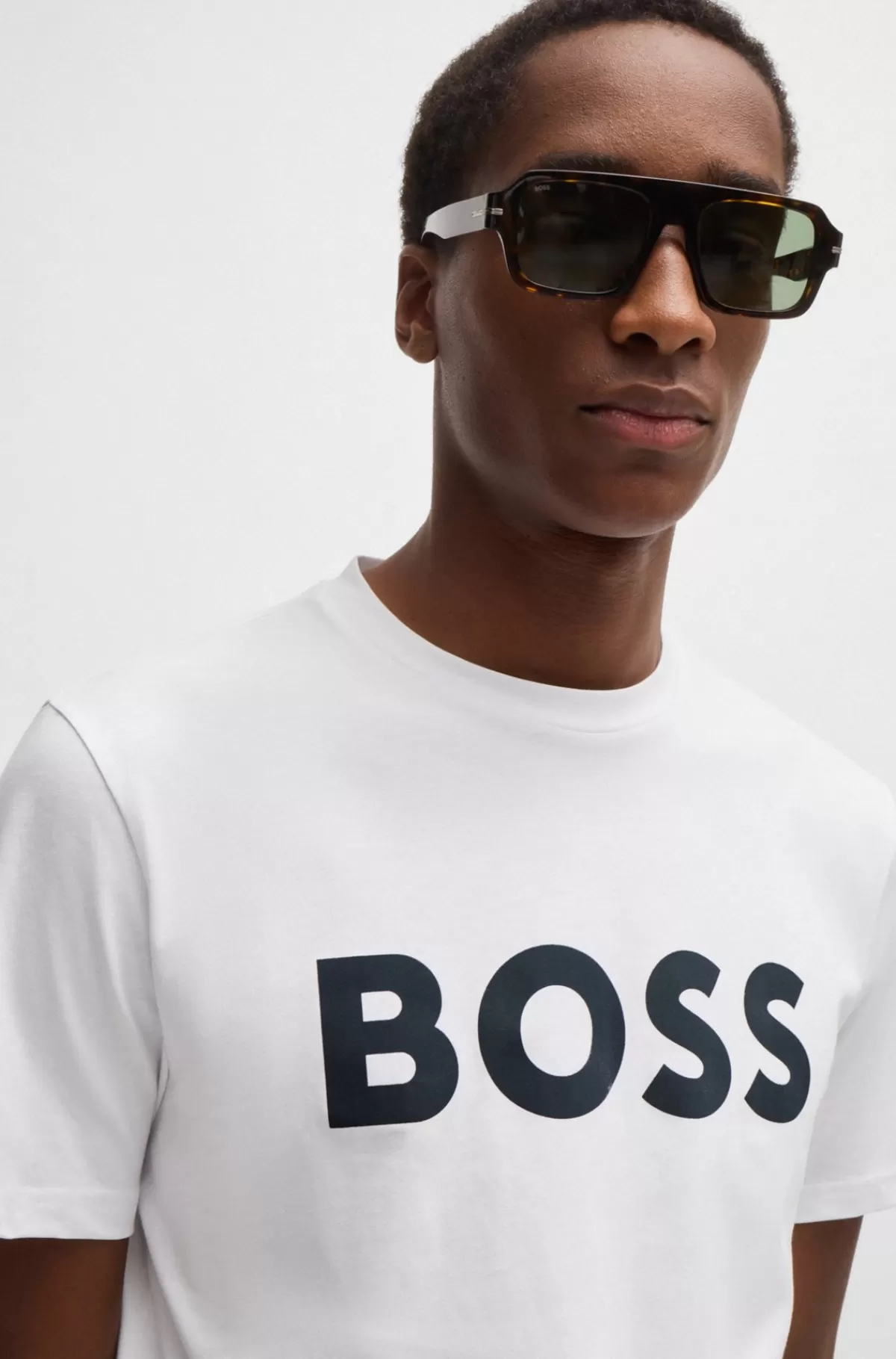 HUGO BOSS T-shirt I Bomuldsjersey Med Gummiprintet Logo Hvid Best