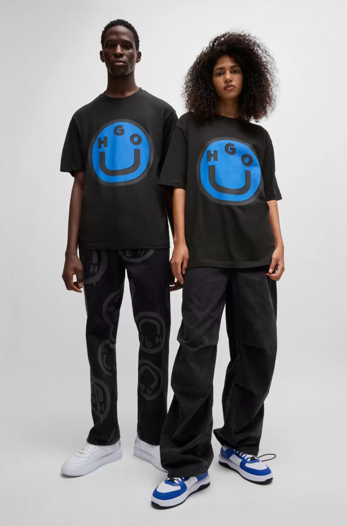 HUGO BOSS T-shirt I Bomuldsjersey Med Happy HUGO Logo Sort Shop