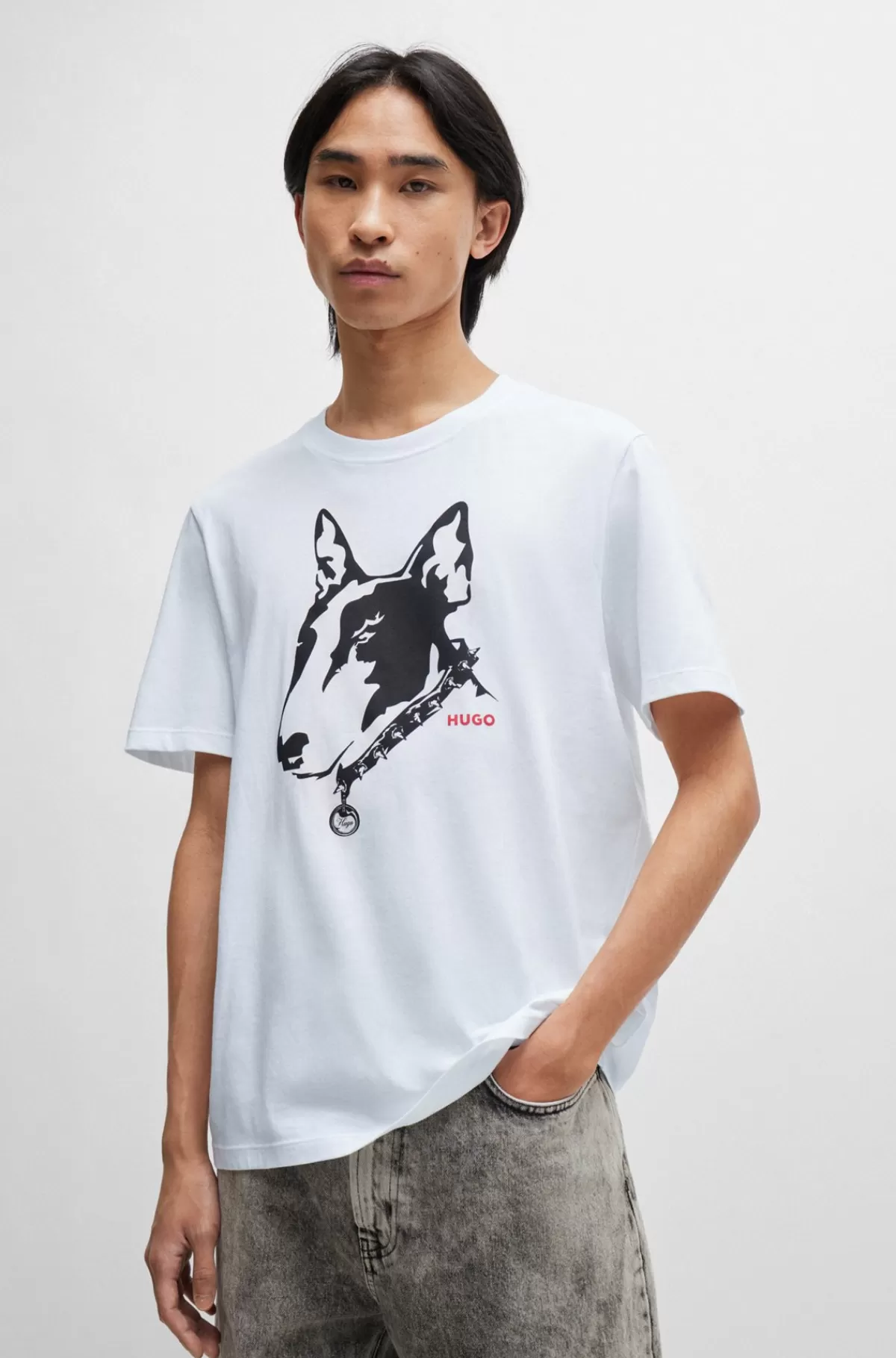 HUGO BOSS T-shirt I Bomuldsjersey Med Hundegrafik Hvid Fashion