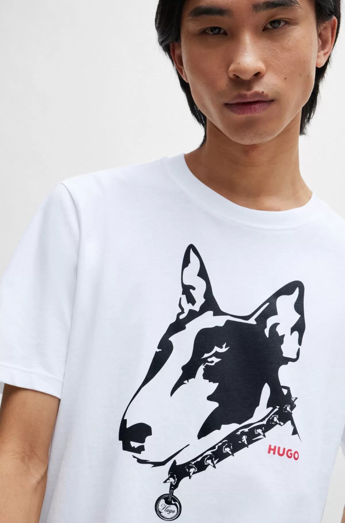 HUGO BOSS T-shirt I Bomuldsjersey Med Hundegrafik Hvid Fashion