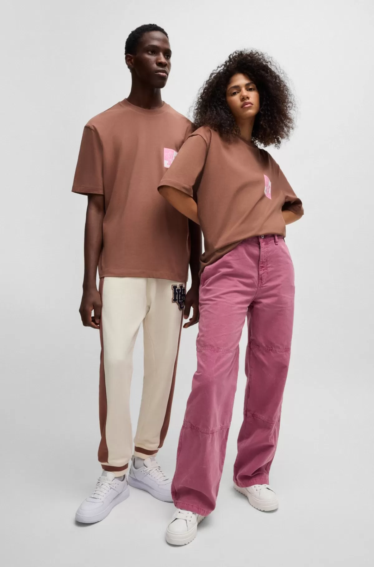 HUGO BOSS T-shirt I Bomuldsjersey Med Korte ærmer Og Signaturprint Brun New