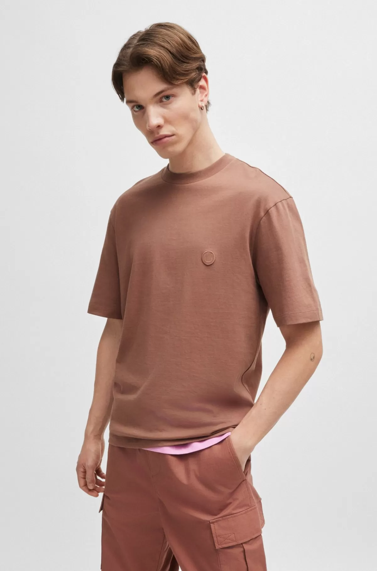 HUGO BOSS T-shirt I Bomuldsjersey Med Logo Brun New