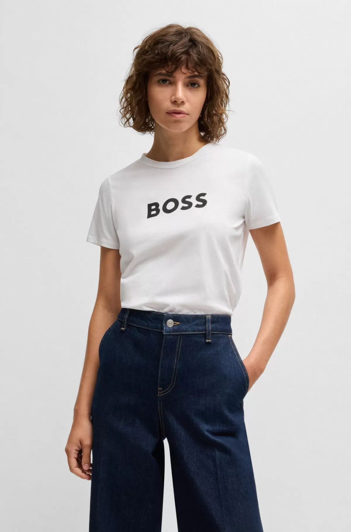 HUGO BOSS T-shirt I Bomuldsjersey Med Logo I Kontrastfarve Hvid Discount