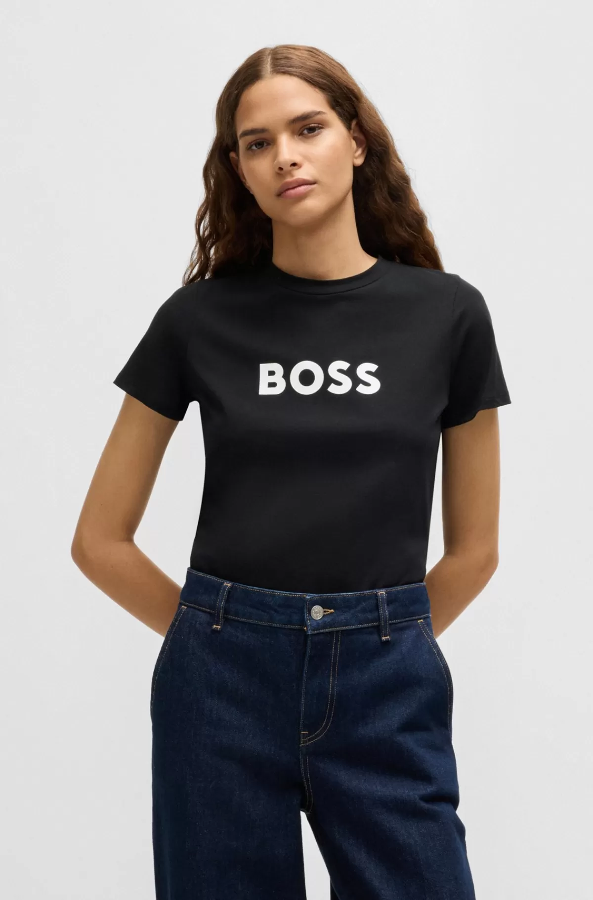 HUGO BOSS T-shirt I Bomuldsjersey Med Logo I Kontrastfarve Sort Outlet