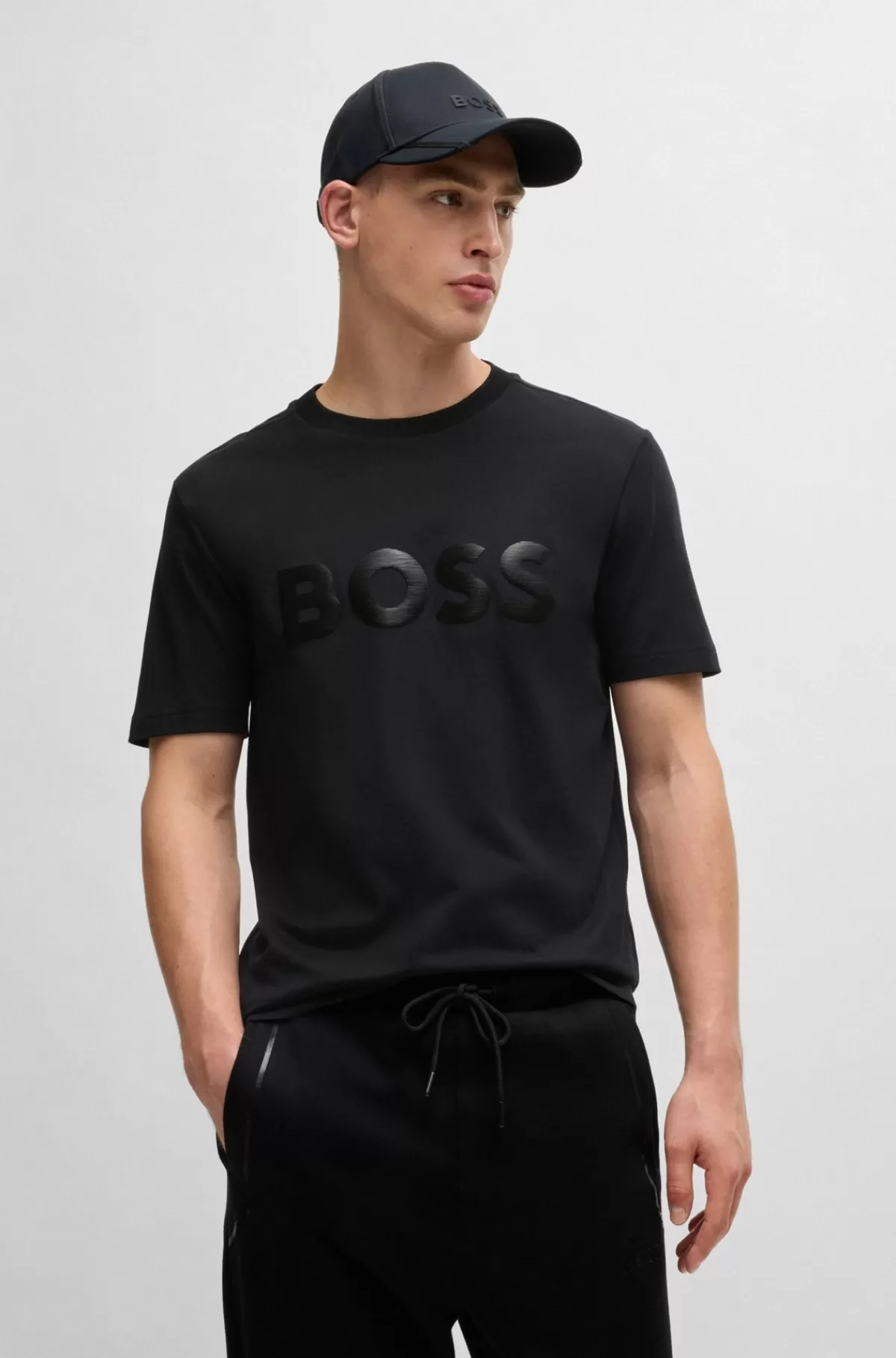 HUGO BOSS T-shirt I Bomuldsjersey Med Logo Med Spejleffekt Sort Store
