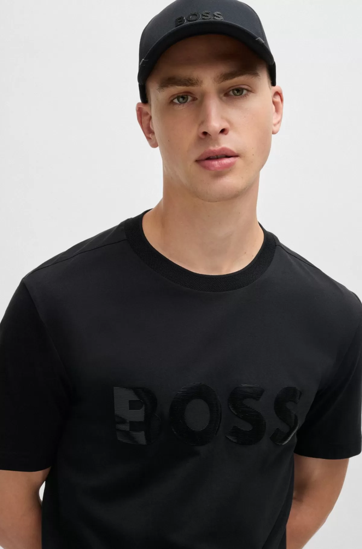 HUGO BOSS T-shirt I Bomuldsjersey Med Logo Med Spejleffekt Sort Store