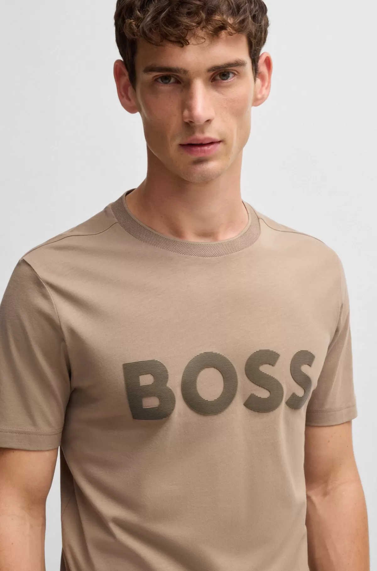 HUGO BOSS T-shirt I Bomuldsjersey Med Logo Med Spejleffekt Beige Best