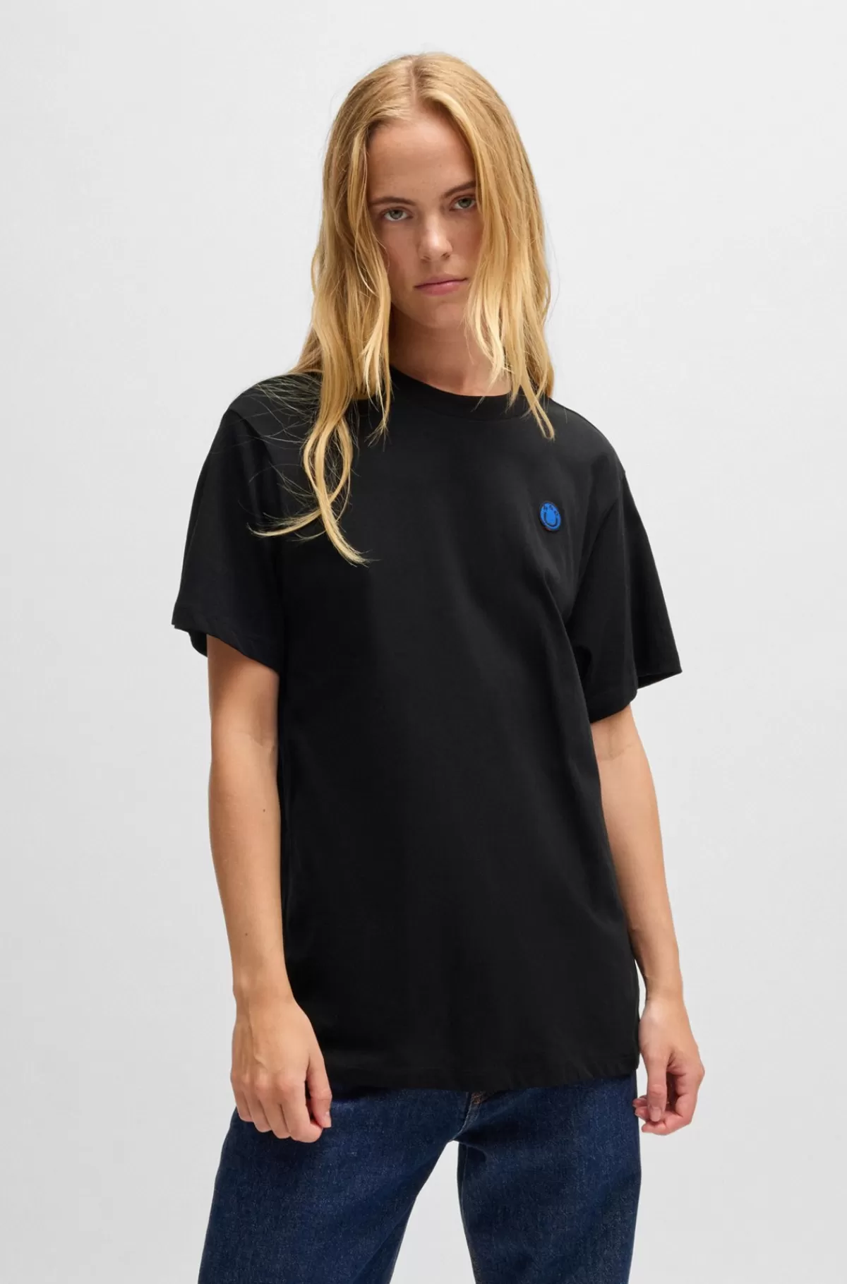HUGO BOSS T-shirt I Bomuldsjersey Med Logobadge Sort Fashion