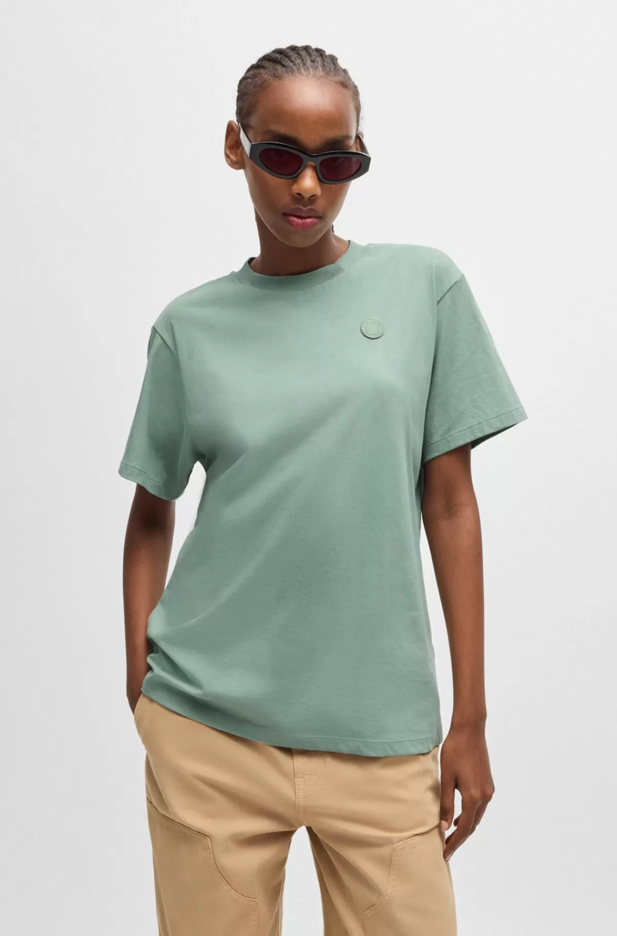 HUGO BOSS T-shirt I Bomuldsjersey Med Logobadge Lysegrøn Discount