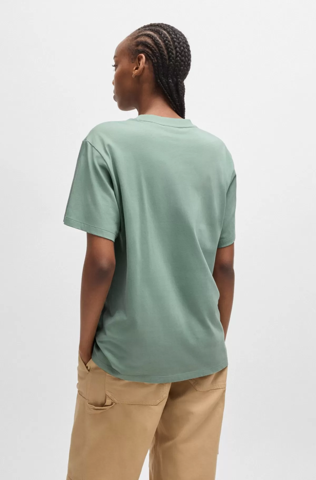 HUGO BOSS T-shirt I Bomuldsjersey Med Logobadge Lysegrøn Discount