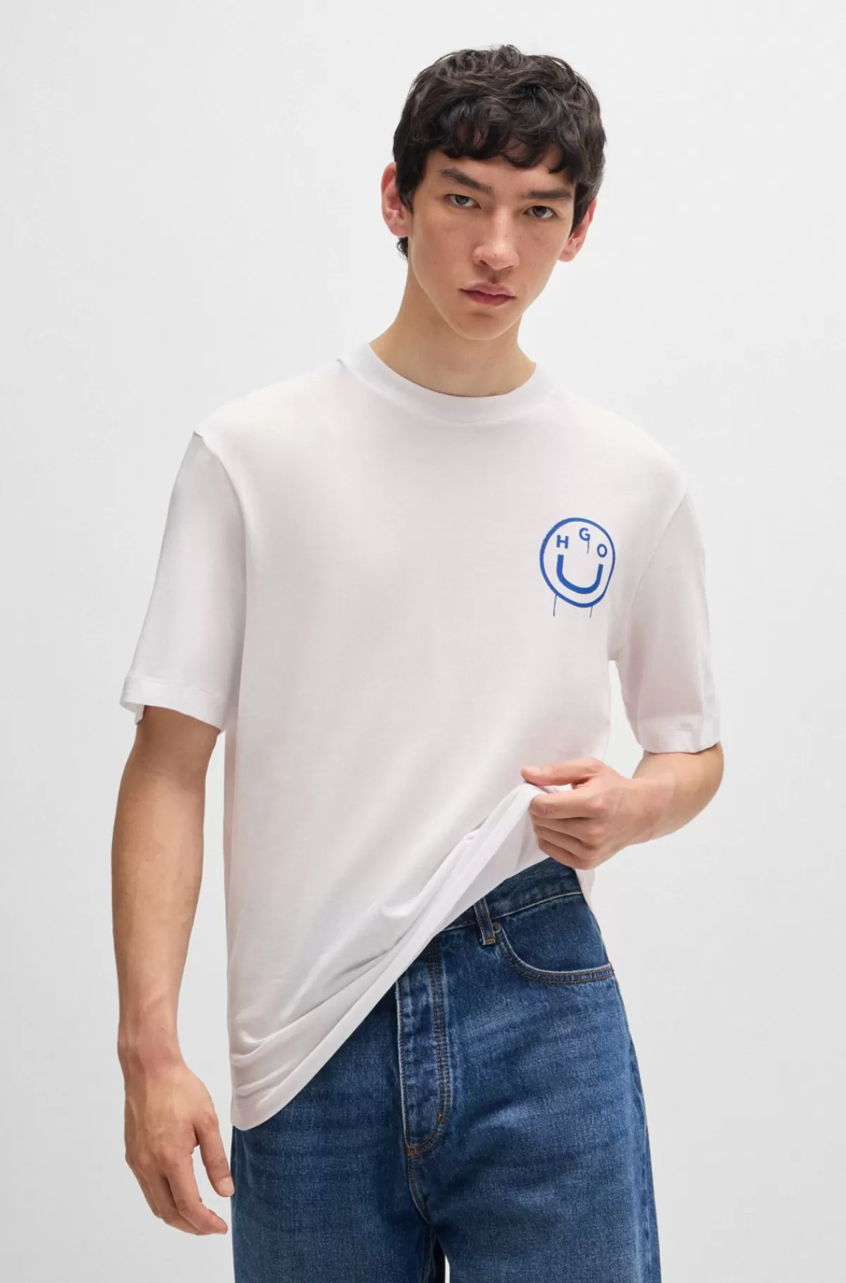 HUGO BOSS T-shirt I Bomuldsjersey Med Logoer Hvid Flash Sale