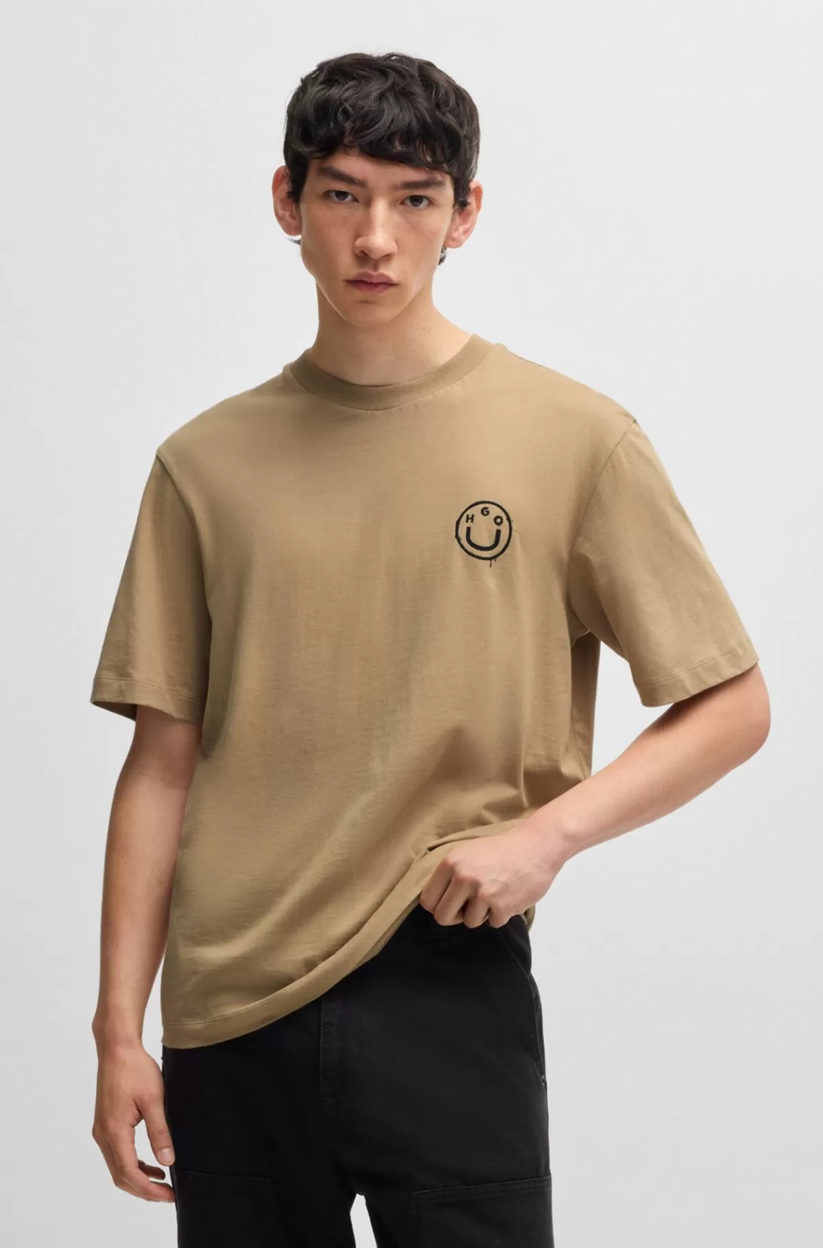 HUGO BOSS T-shirt I Bomuldsjersey Med Logoer Beige Online