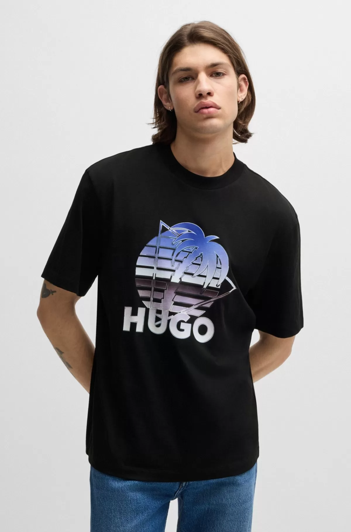 HUGO BOSS T-shirt I Bomuldsjersey Med Logografik Sort Online