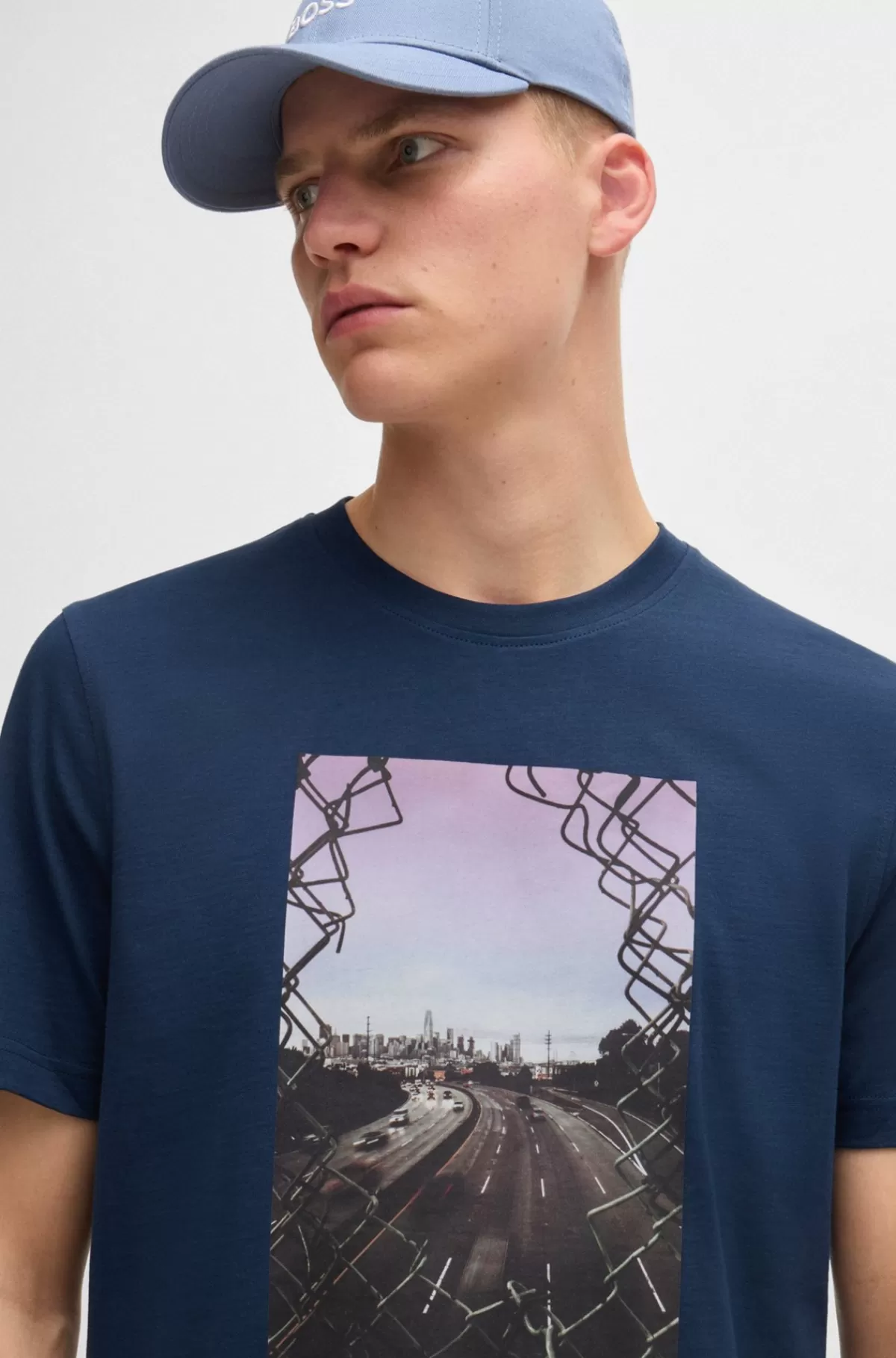 HUGO BOSS T-shirt I Bomuldsjersey Med Logografik Mørkeblå Clearance