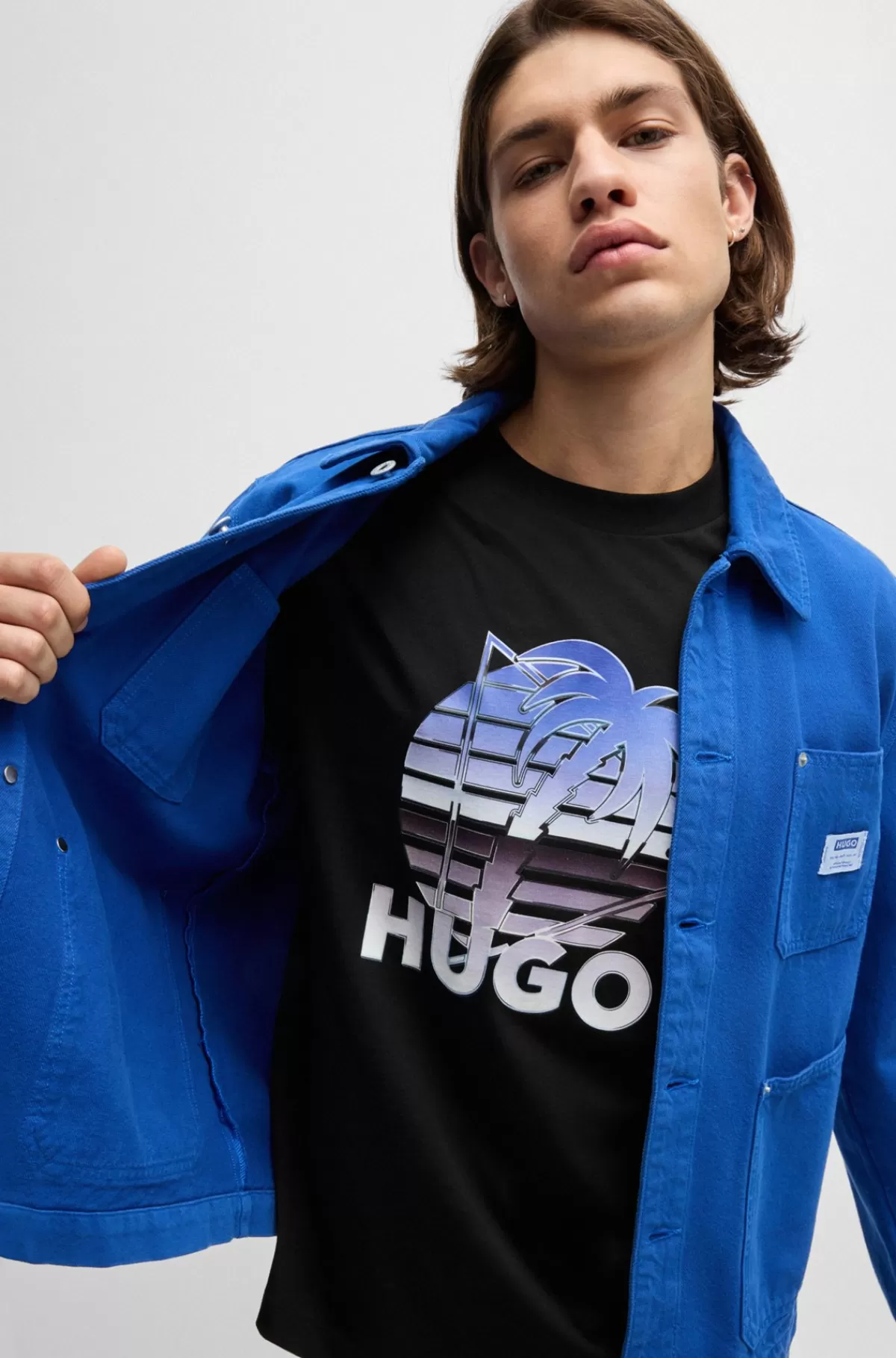 HUGO BOSS T-shirt I Bomuldsjersey Med Logografik Sort Online