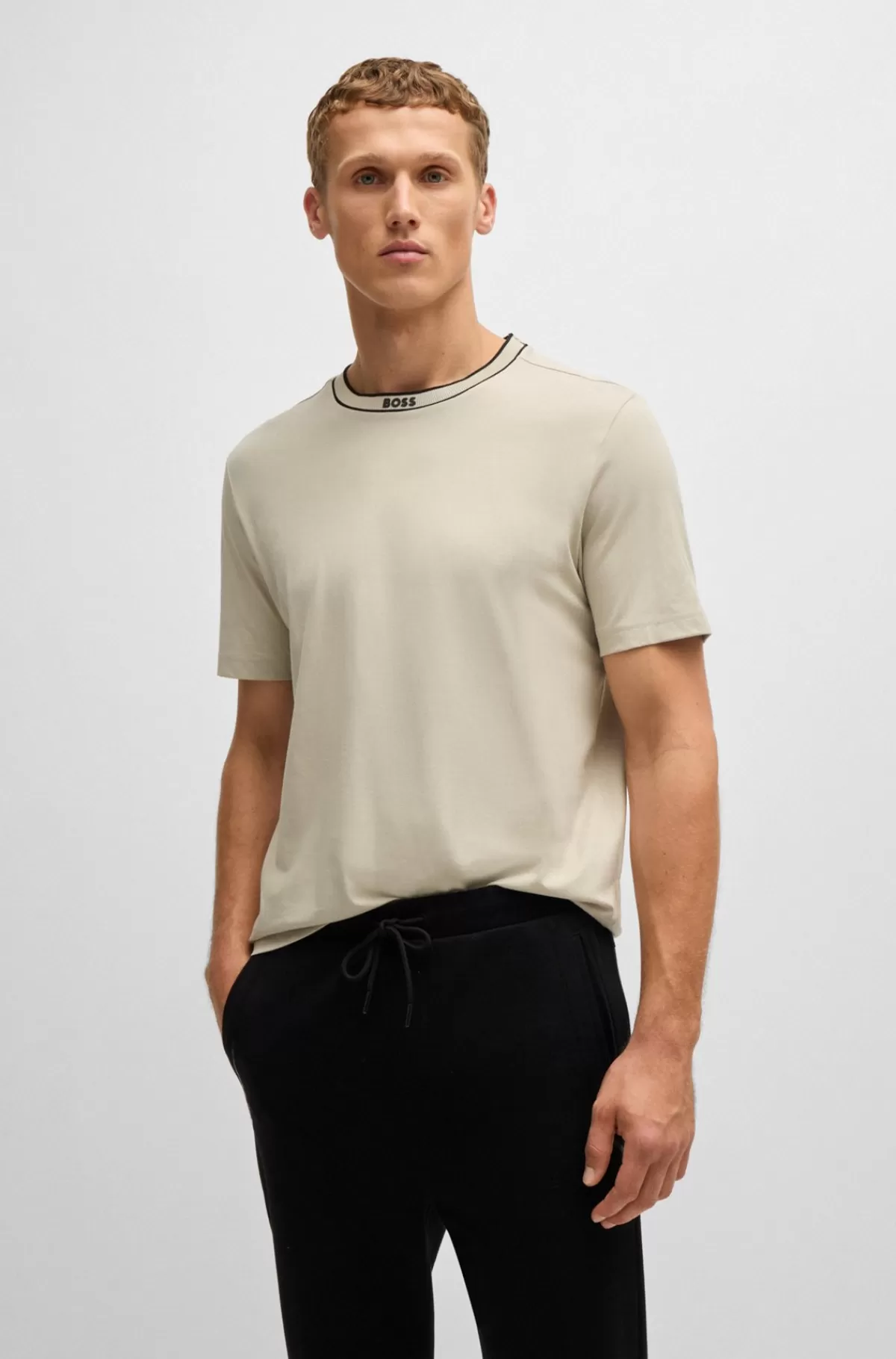 HUGO BOSS T-shirt I Bomuldsjersey Med Logokrave Lys beige Fashion