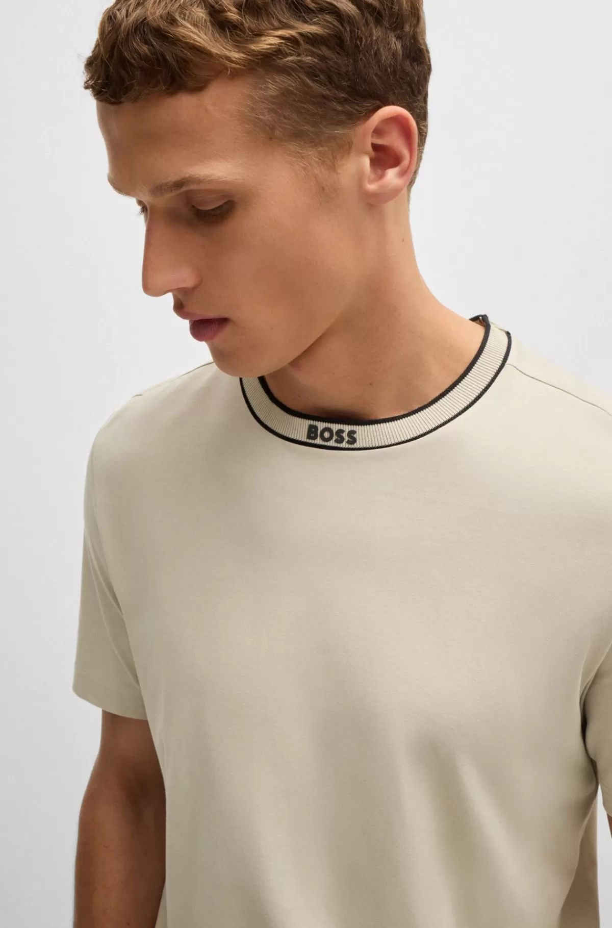 HUGO BOSS T-shirt I Bomuldsjersey Med Logokrave Lys beige Fashion