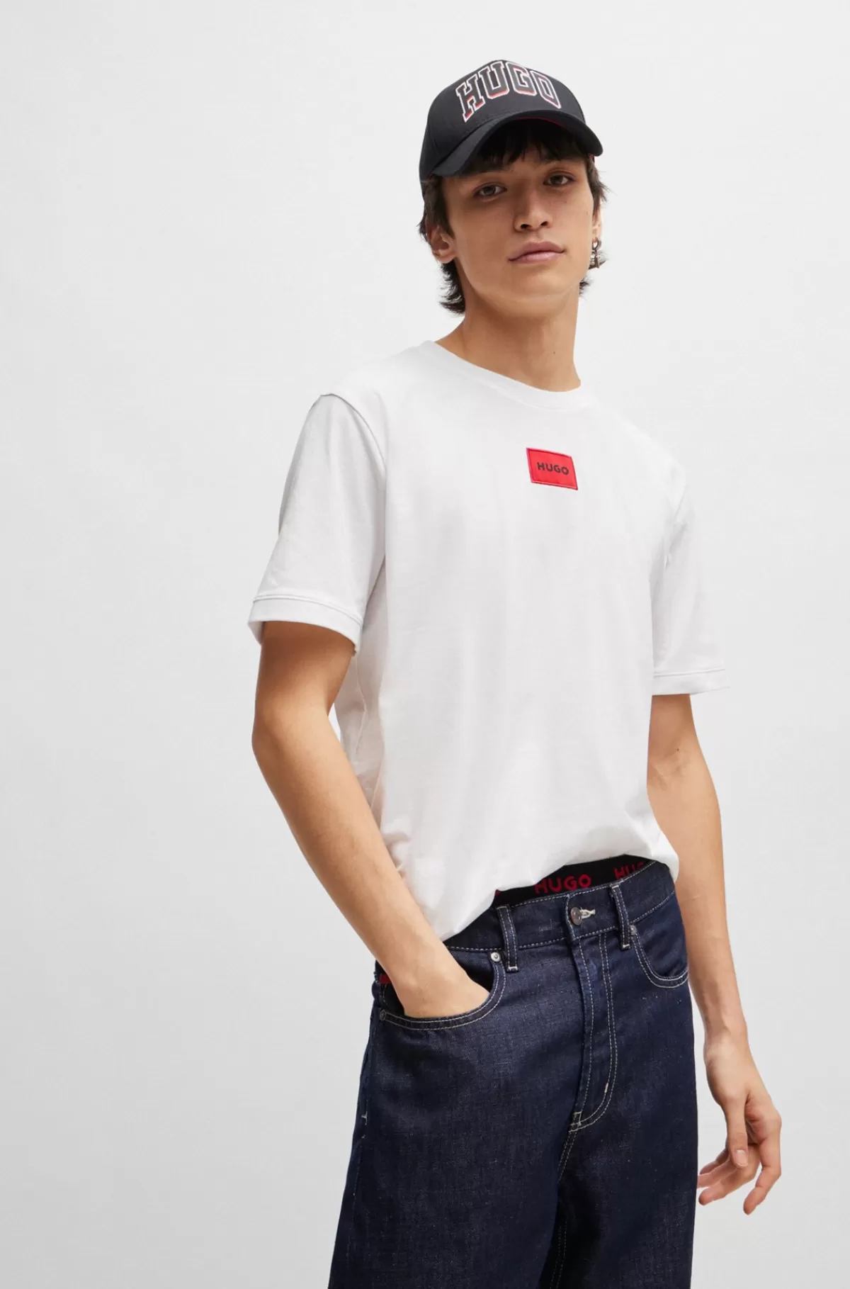 HUGO BOSS T-shirt I Bomuldsjersey Med Logomærkat Hvid Shop
