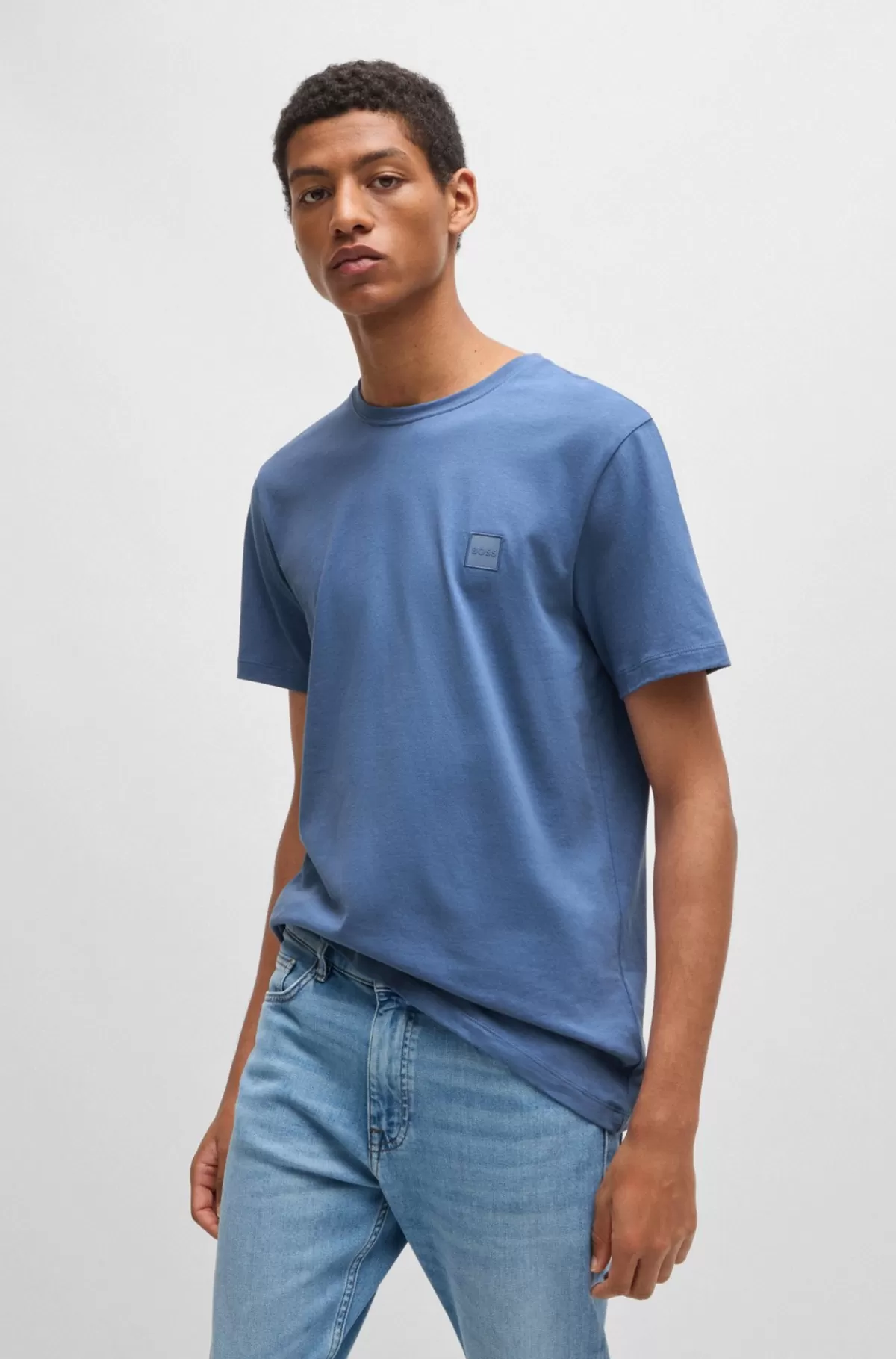HUGO BOSS T-shirt I Bomuldsjersey Med Logomærke Blå Sale