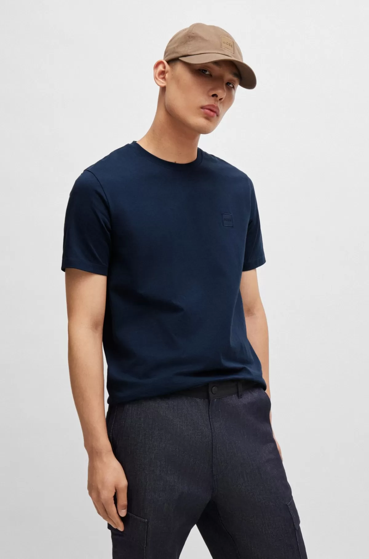 HUGO BOSS T-shirt I Bomuldsjersey Med Logomærke Mørkeblå Store