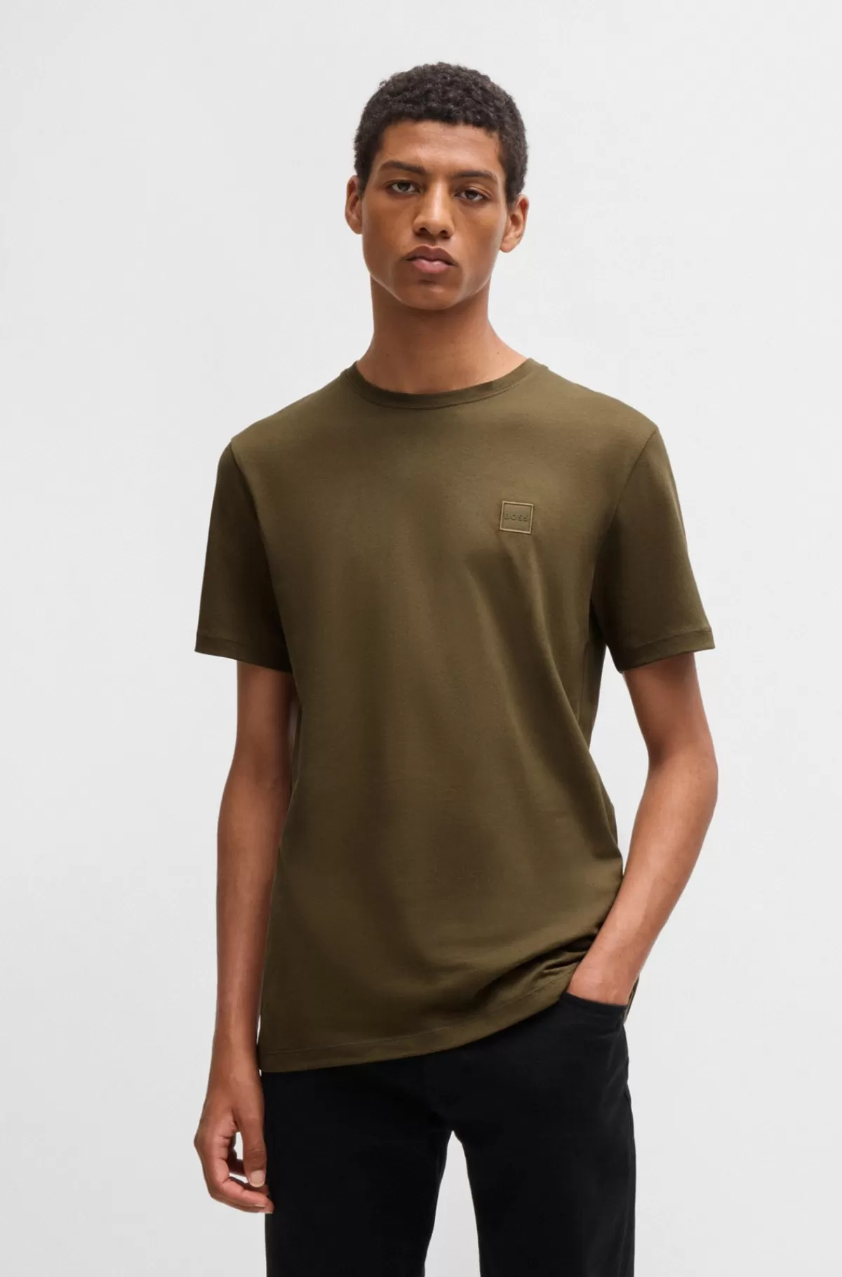 HUGO BOSS T-shirt I Bomuldsjersey Med Logomærke Kaki Hot